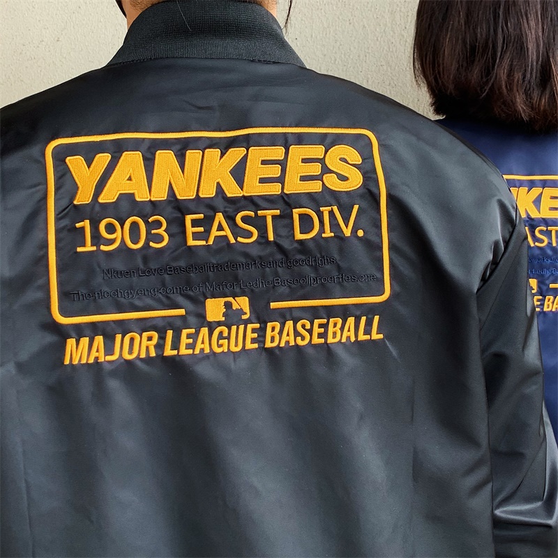Áo Khoác Bomber Thêu Logo MLB NY Màu Trơn Phối Khóa Kéo Cá Tính Cho Nam Và Nữ