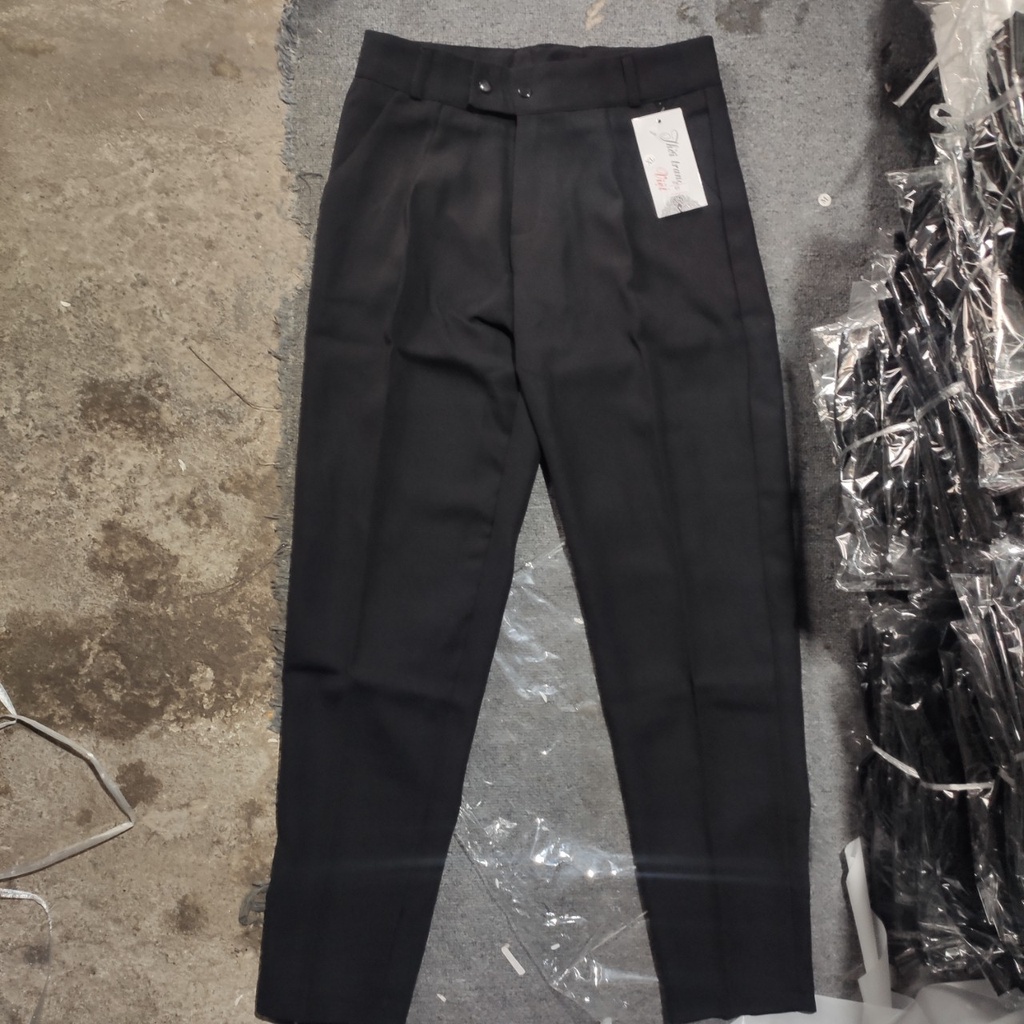 Quần Baggy Cạp Cao Công Sở Ống Đứng Phối 3 cúc Dáng dài Chất Vải tuyết mưa mềm cao cấp màu đen - Quần tây nữ đi học sinh