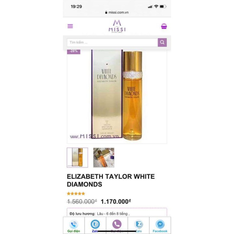 Nước hoa nữ Elizabeth Taylor White Diamonds 100ml siêu sang