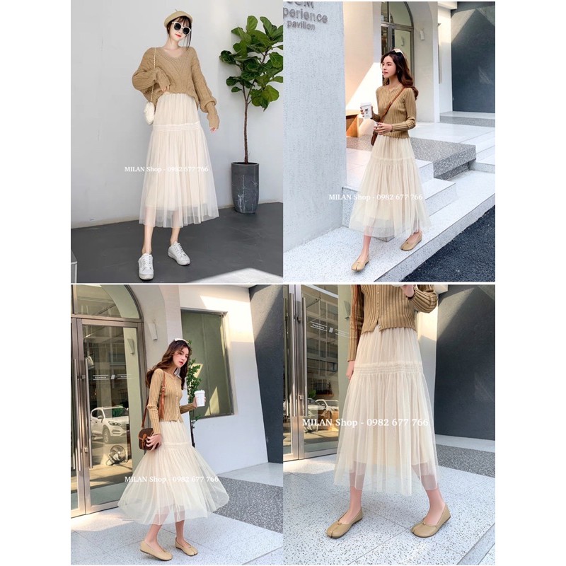 Chân váy von midi hai kiểu lót nhiều màu mix đồ quanh năm
