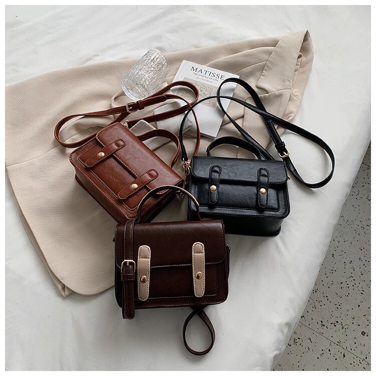 Túi xách JASMIN NOIR bằng da PU phối khóa cài dạng vuông nhỏ phong cách retro dành cho nữ