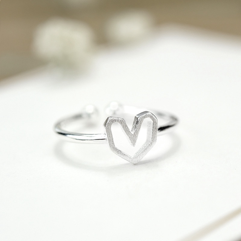 Nhẫn Hở Bằng Bạc Sterling 925 Hình Trái Tim Rỗng Đơn Giản Không Gây Dị Ứng Phong Cách Nhật Hàn Cho Nữ Sinh