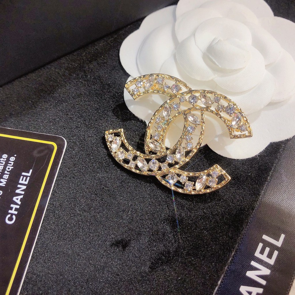 Ghim cài áo hình chữ C đôi đính đá nhân tạo thời trang sang trọng cho nữ