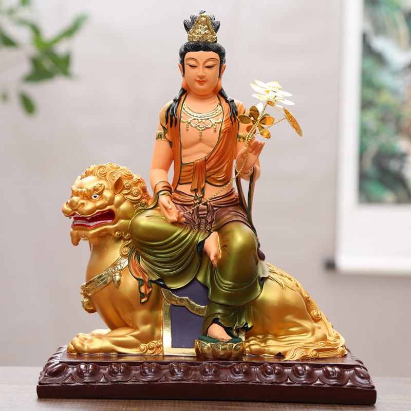 ♧✳Resin Văn Thù Phổ Hiền Bồ tát Trang trí Hoa Nghiêm Tam Nhà phước Tượng Sư Lợi