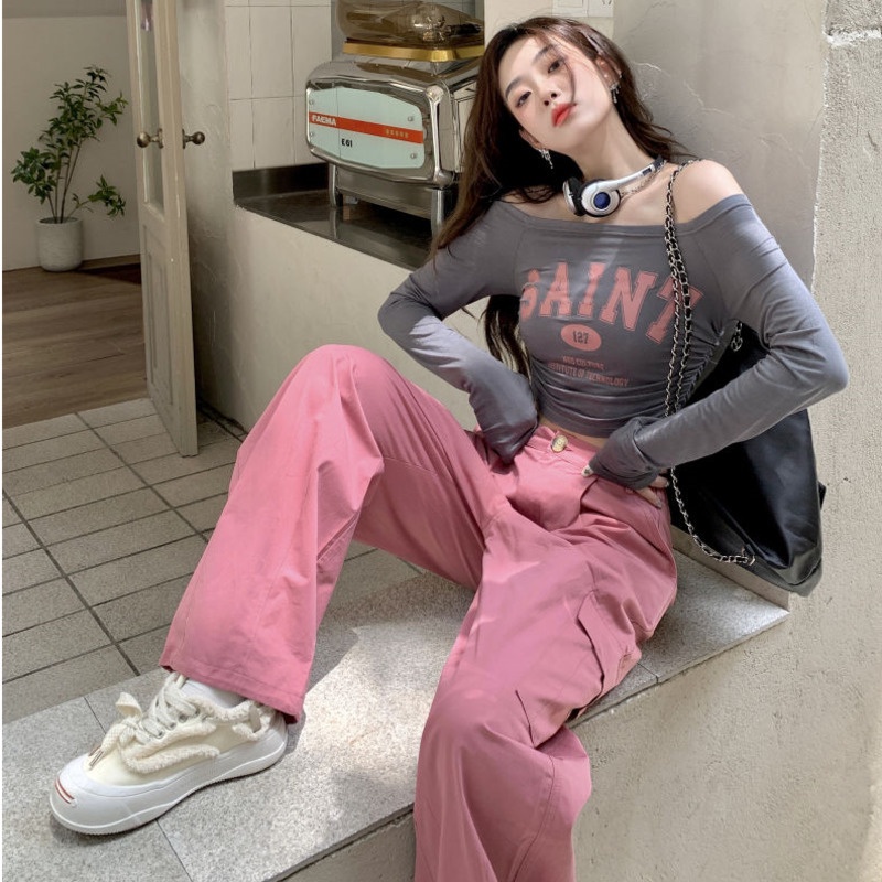 Áo Thun Tay Dài Lệch Vai Màu Trắng Phong Cách Cổ Điển Thời Trang Mùa Hè Xinh Xắn Cho Nữ