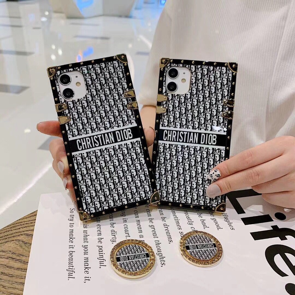 Ốp Lưng HìNh Vuông Có NhẫN Đỡ Cho iPhone 13 12 Mini 6 6S 7 8 Plus X XS MAX 11 Pro MAX