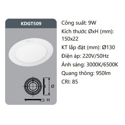 Đèn Led âm trần Duhal 9W SDGT509 - KDGT509 ( Bảo hành chính hãng)