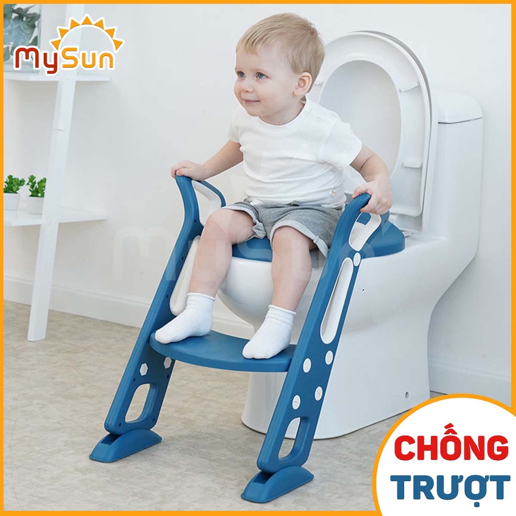Thang ghế bô nắp bệ thu nhỏ bồn cầu vệ sinh Toilet có kệ chống trượt an toàn cho bé