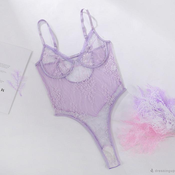 Bodysuit Nữ Phối Ren Xuyên Thấu Gợi Cảm Cổ Chữ V | BigBuy360 - bigbuy360.vn