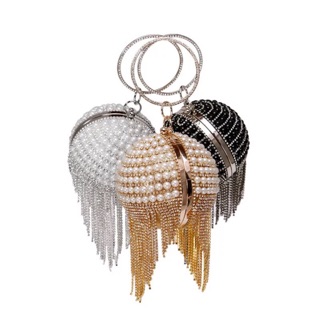 Clutch Nữ bóp ví cầm tay dự tiệc gắn đá hình cầu tua rua mãv35