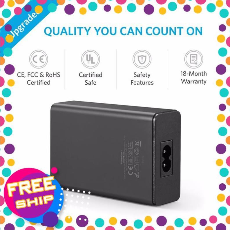 óc củ sạc nhanh 25W 5 cổng USB công nghệ PowerIQ hiệu Anker PowerPort 5 Lite (sạc nhanh Max 2.4A / Port) - Chính hãng