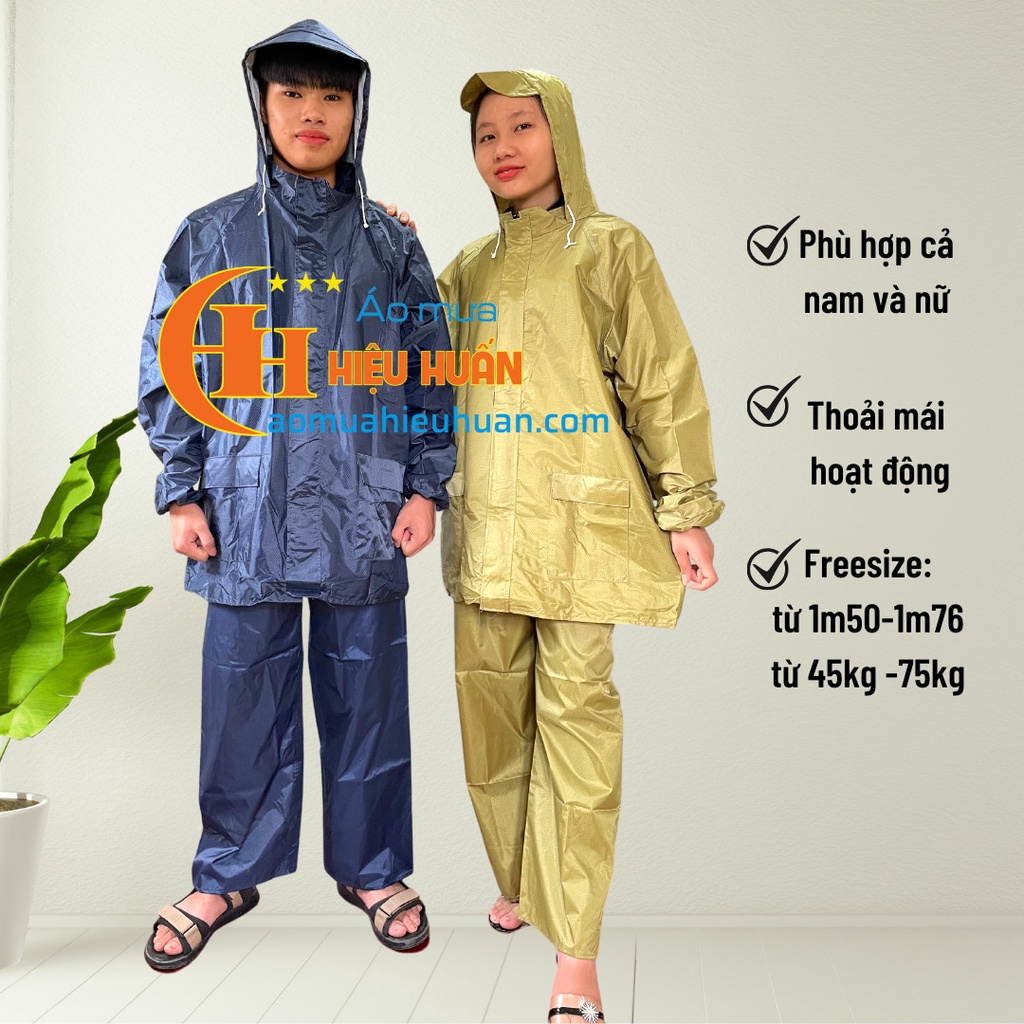 Áo Mưa Bộ Người Lớn Vải Dù cao cấp, Áo Mưa Kéo Khóa, siêu bền, chống rách aomuahieuhuan