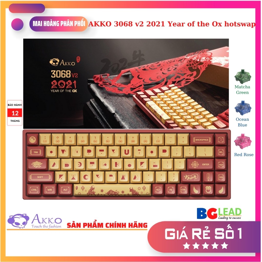 [Giá đàm phán nhé]Bàn phím cơ AKKO 3068 v2 2021 Year of the Ox hotswap|bluetooth 5.0|Led nền RGB, 18 chế độ Led