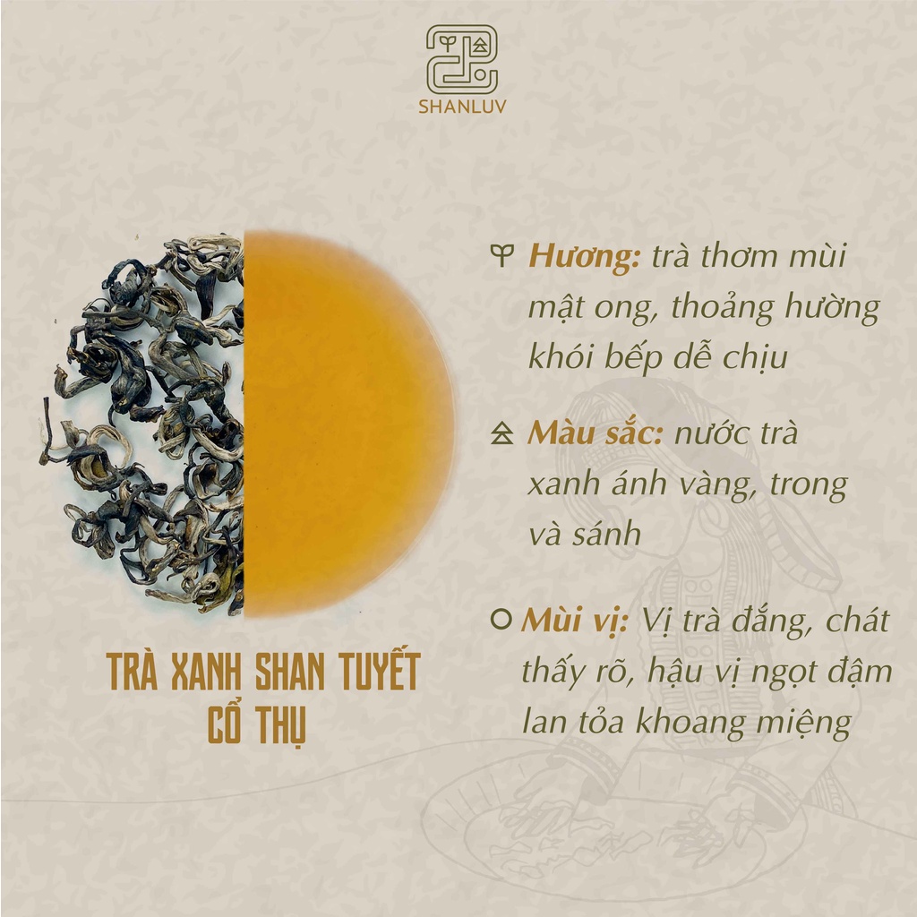 Trà Shan Tuyết Cổ Thụ Cây 300 Tuổi Hà Giang 10 loại SHANLUV Thơm Mật Hậu Ngọt, Bền Nước 8gr | BigBuy360 - bigbuy360.vn