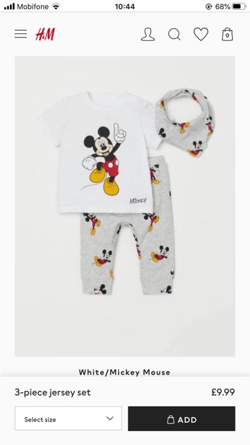 Set 3 chi tiết HM hình Mickey cho bé trai/bé gái