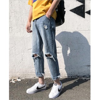 Quần Jean Unisex Cao Cấp Nam Nữ (rách Gối ) BT22
