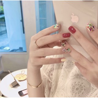 [Hàng mới về] Set 24 móng tay giả màu tím chống nước trang trí móng lấp lánh có thể tháo rời