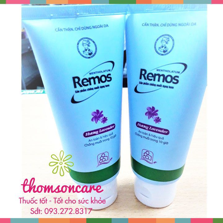 Kem chống muỗi Remos hương lavender, sả chanh, hương cam tuýp 70g giúp xua đuổi muỗi