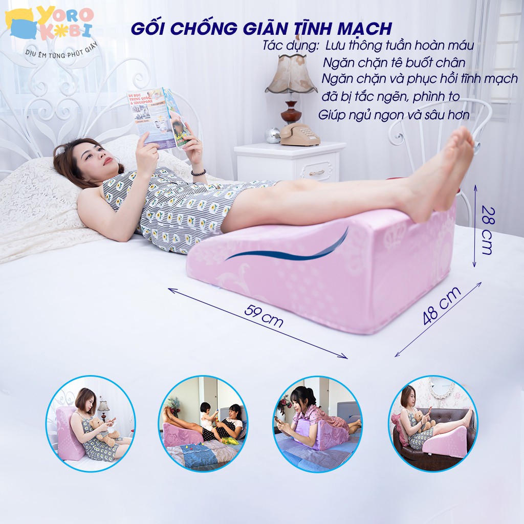 [HIỆU QUẢ] Gối điều trị giãn tĩnh mạch YOROKOBI cao 28cm kê chân giảm phù nề chân, tê bì, vọp bẻ