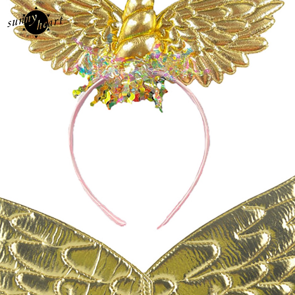 1 Băng Đô Cài Tóc Hình Sừng Kỳ Lân Có Cánh Hóa Trang Halloween