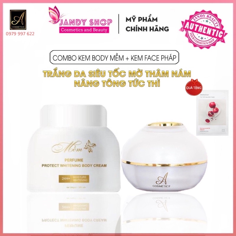 Combo Kem Body Mềm 250g + Kem face Pháp 50g A Cosmetics giúp dưỡng trắng da sau 1 tuần