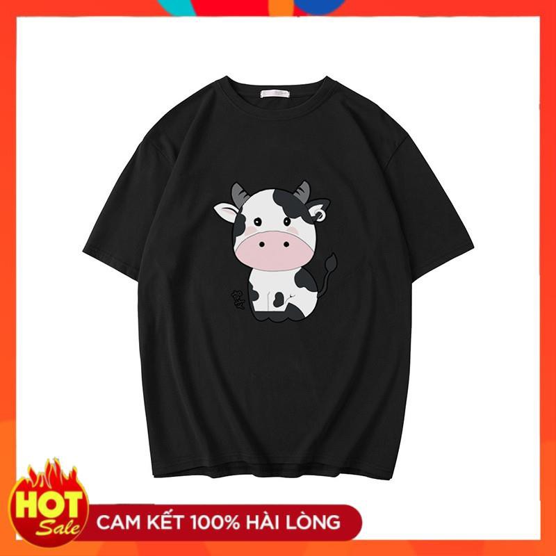 Áo thun tay lỡ Unisex dáng rộng phong cách Ulzzang in hình bò sữa