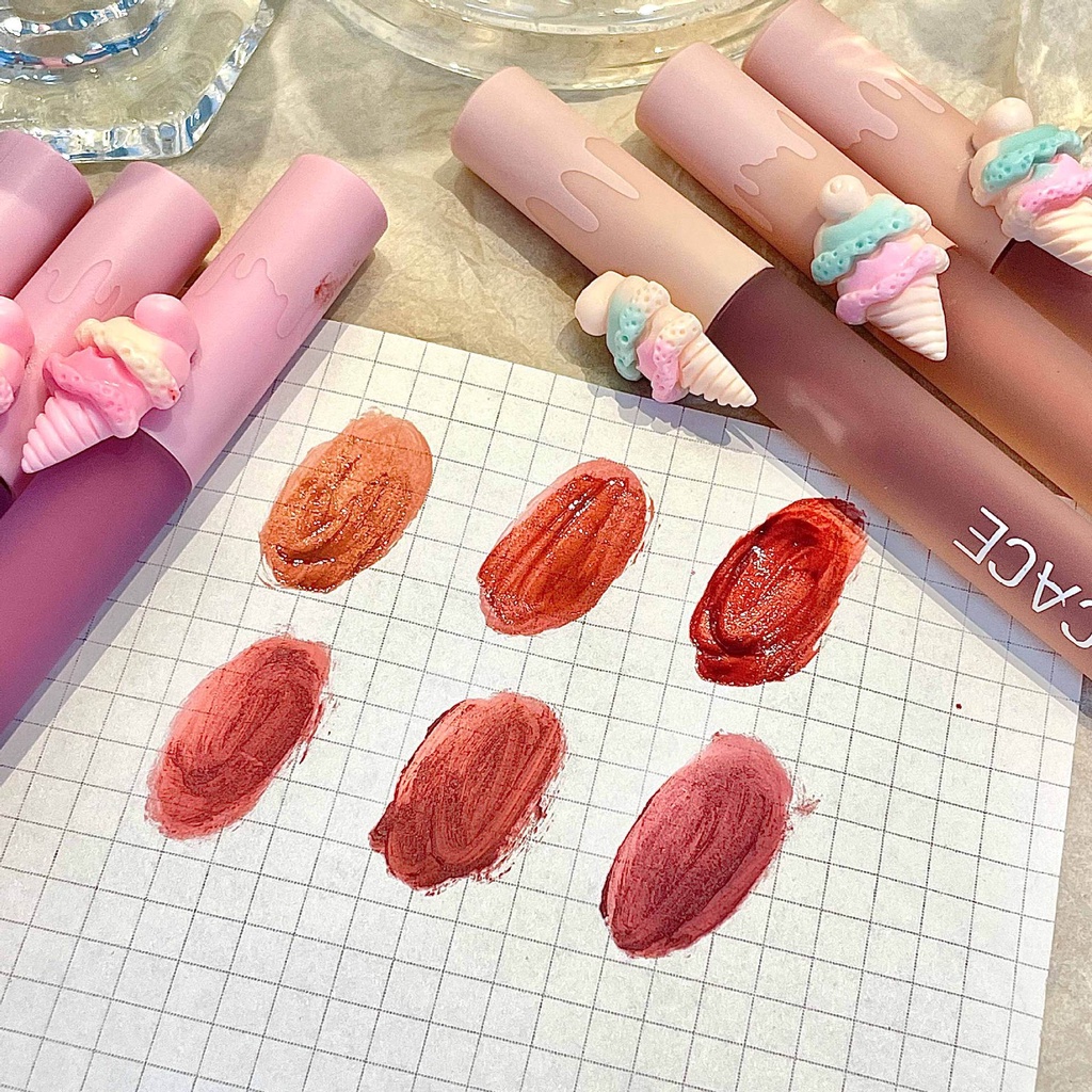 Set 3 Son Kem Lì Nhung Mịn Thiết Kế Hình Que Kem Hoạt Hình Dễ Thương