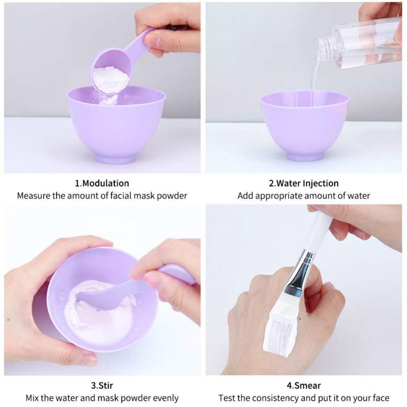 Set 6 Dụng Cụ Đắp Mặt Nạ 4 Trong 1 Gồm Bát / Muỗng / Cọ / Bát / Que Khuấy Tự Chăm Sóc Da