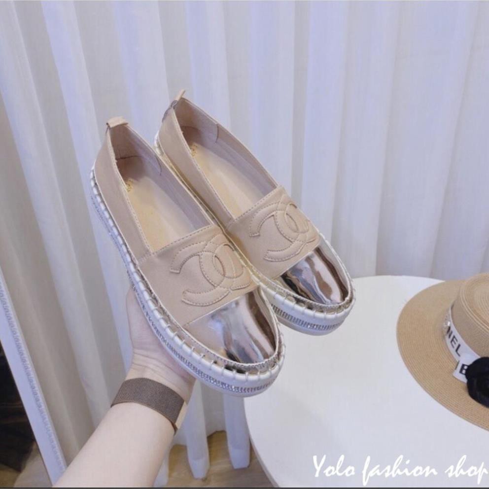 Giày lười slip on nữ mũi bạc độn đế 3p bọc cói vintage thời trang GL12 | BigBuy360 - bigbuy360.vn