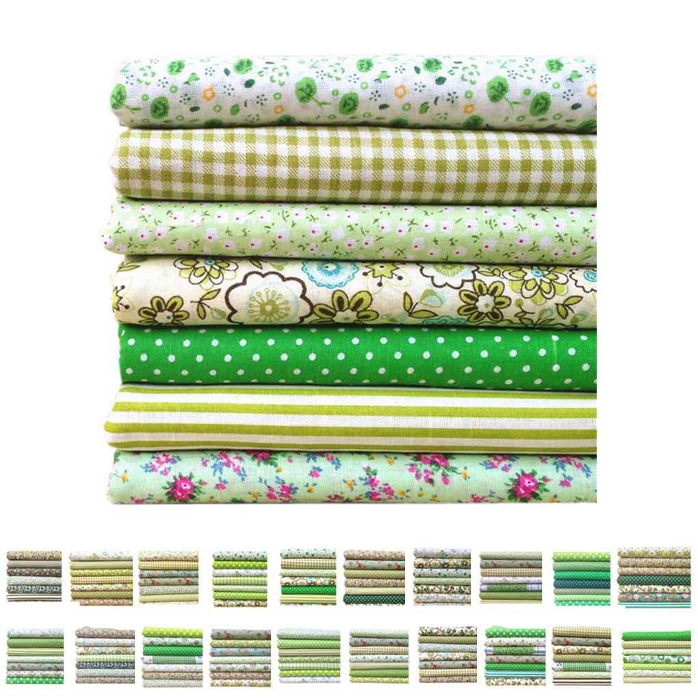Vải cotton họa tiết tông màu xanh lá dùng làm thủ công