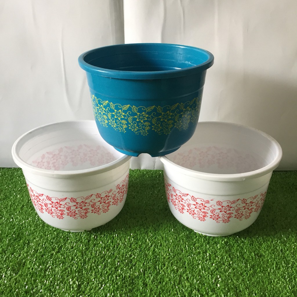 Chậu Tròn In Hoa Văn 21x15cm Trồng Cây, Hoa Kiểng