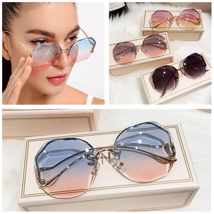 Kính Mát Không Gọng Màu Gradient Trong Suốt Thời Trang Cho Nữ