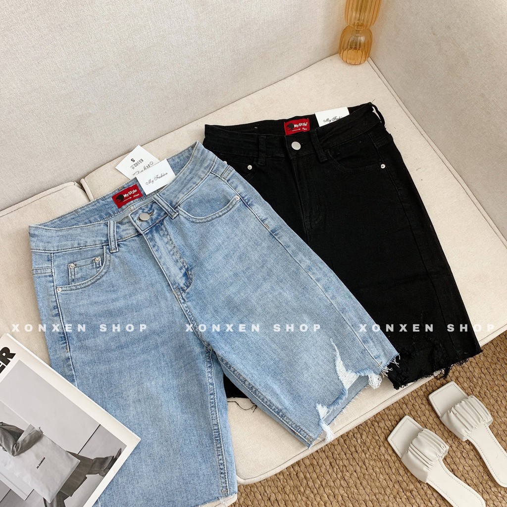 QUẦN SHORT JEAN NỮ Xonxen Shop hàng xuất xịn, chuẩn phom, rách bên cá tính size S, M, L mã 5102