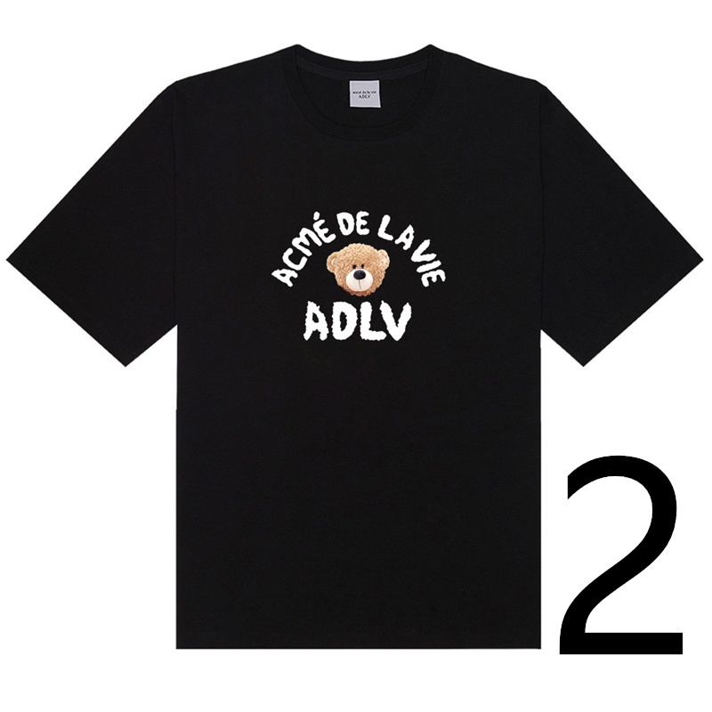 Áo thun cotton tay ngắn dáng rộng 7 màu tùy chọn có size lớn in hình gấu ADLV phong cách cổ điển cho nam và nữ