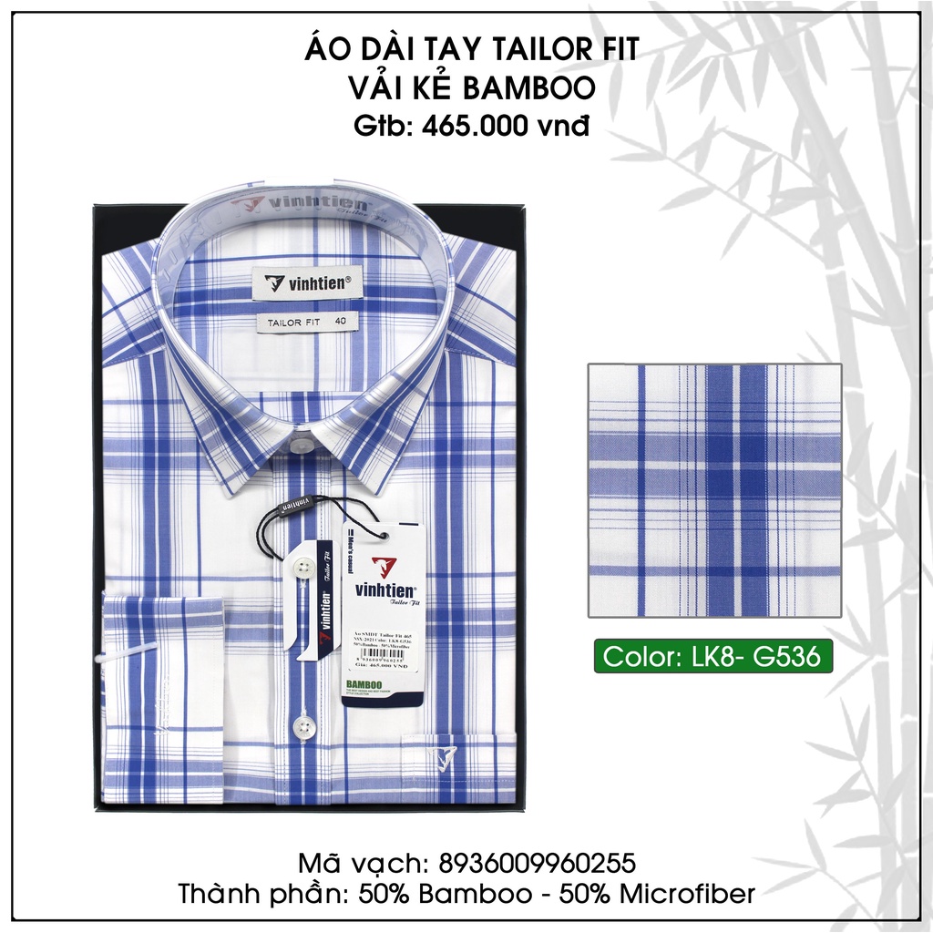Áo sơ mi nam tay dài vạt ngang Tailor Fit Bamboo Vĩnh Tiến 465