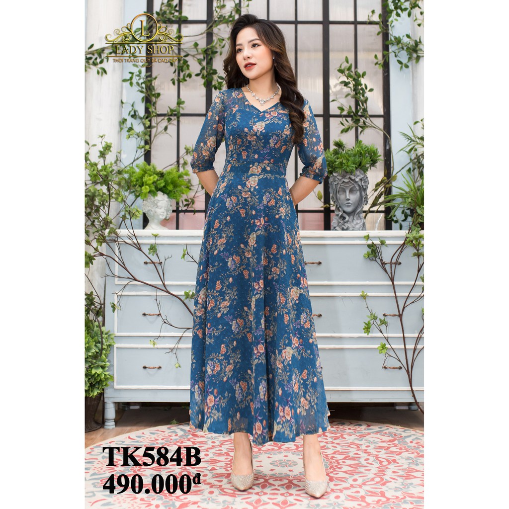 Váy Đầm trung niên maxi voan thời trang thiết kế Ladyshop TK584 !