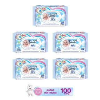 Set 5 khăn giấy ướt bobby không hương gói 100 tờ