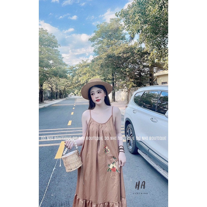 Váy suông hoa thêu 2 dây ( ảnh thật )