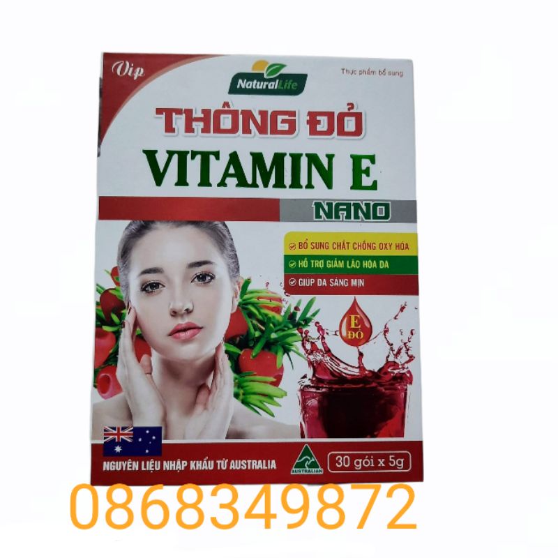 Thông đỏ Vitamin E Nano - Vitamin E đỏ -  giúp làm đẹp da ,giảm thâm nám - Hộp 30 gói