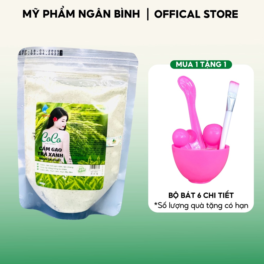 (300g)Bột cám gạo trà xanh nguyên chất đắp mặt nạ,tắm trắng toàn thân