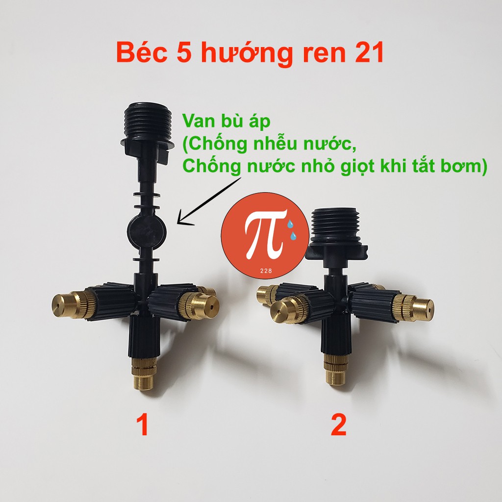 Béc phun sương 5 hướng tưới hoa lan đầu béc đồng van chống rỉ nhỏ giọt