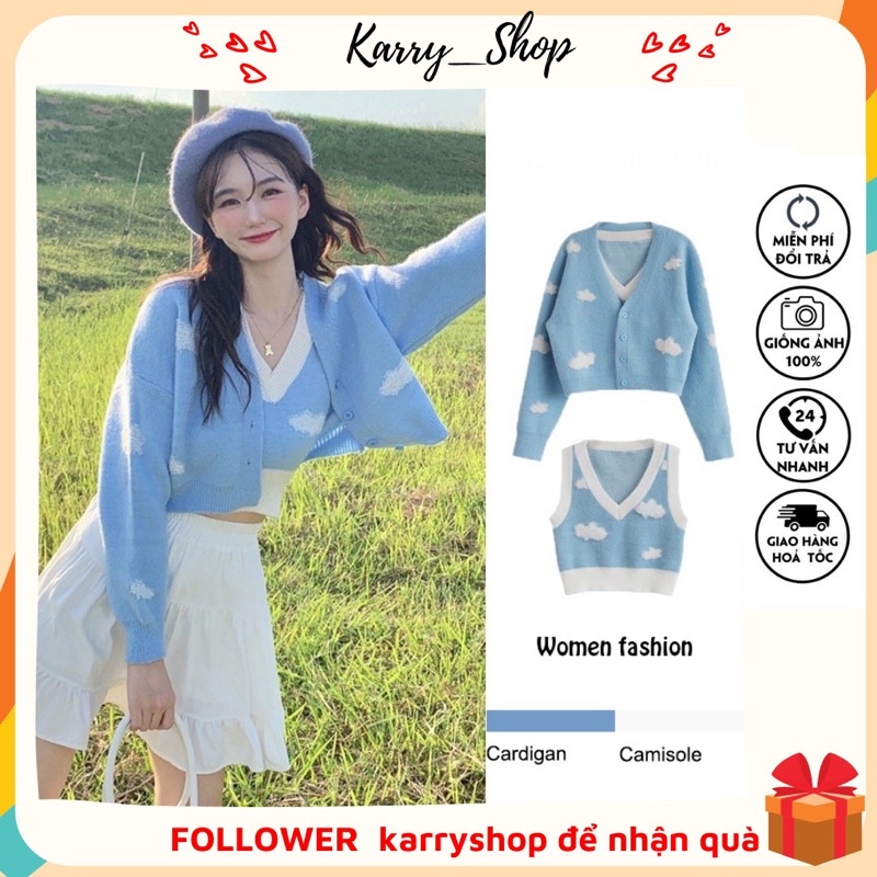 Áo cardigan dệt kim tay dài dáng ôm kiểu vintage KARRYS kèm áo gile len xanh thời trang cho nữ