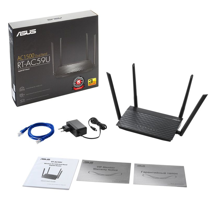 Bộ phát wifi (Router) Wifi ASUS RT-AC59U - Wifi 6 | 2.4 &amp; 5 GHZ | Cổng USB | Stream 4K | Chính hãng BH 3 năm