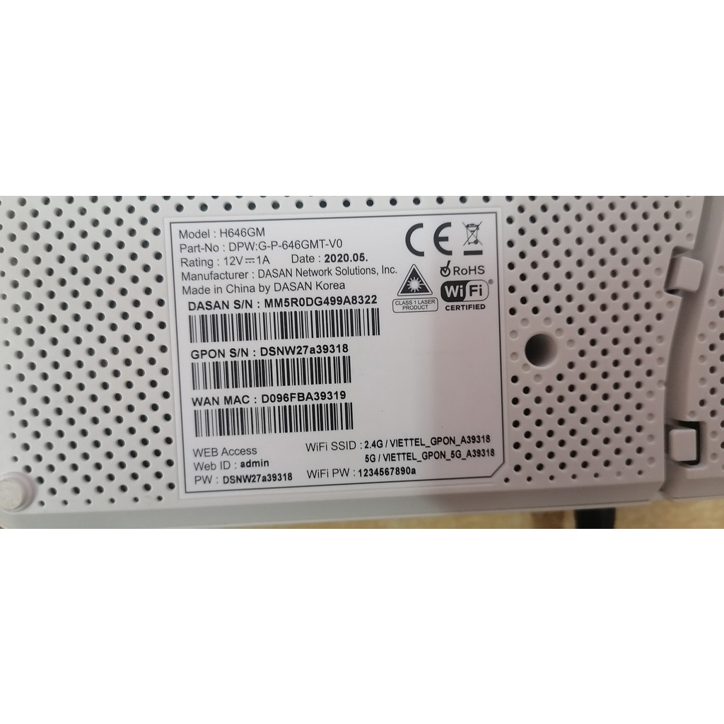 Modem Quang DASAN VNPT H646GM-V, DASAN Viet.tel H646GM-V, Dasan H660EM VTCcab (Cũ)