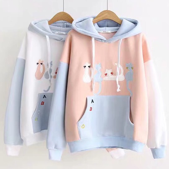 Áo hoodie, áo khoác nam nữ thời trang phối nón họa tiết mèo meo AB đơn giản cá tinh chất nỉ bông cao cấp