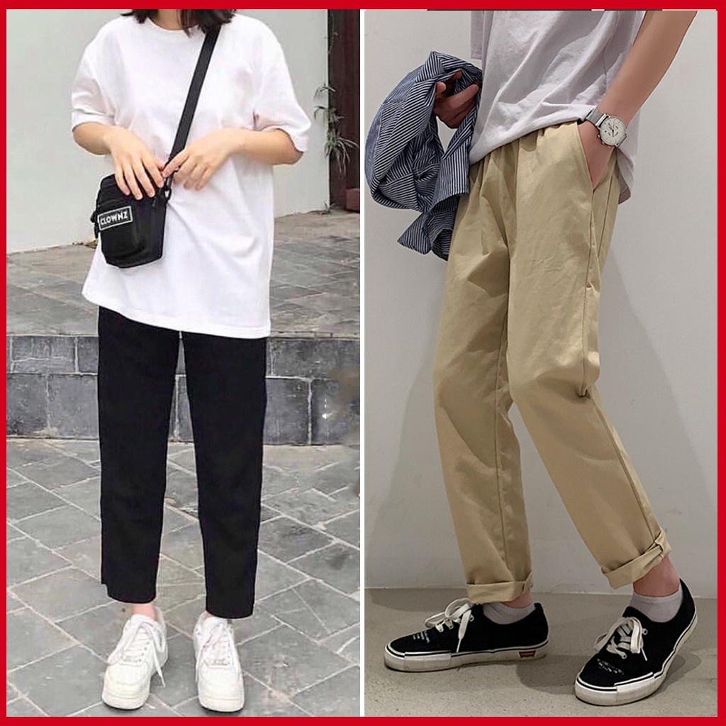 Quần kaki nữ ống rộng suông lưng cao baggy cạp chun bigsize unisex VAVASA QK01