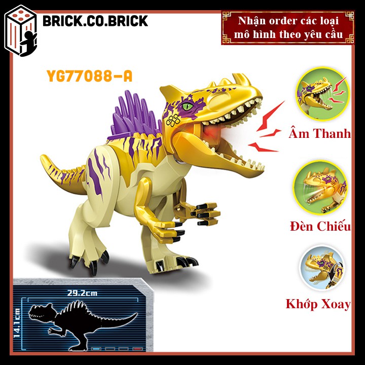 Mô hình Khủng long Dinosaurs Đồ chơi lắp ráp Jurassic Park Tyrannosau T Rex YG77088 (Có Đèn + Tiếng)