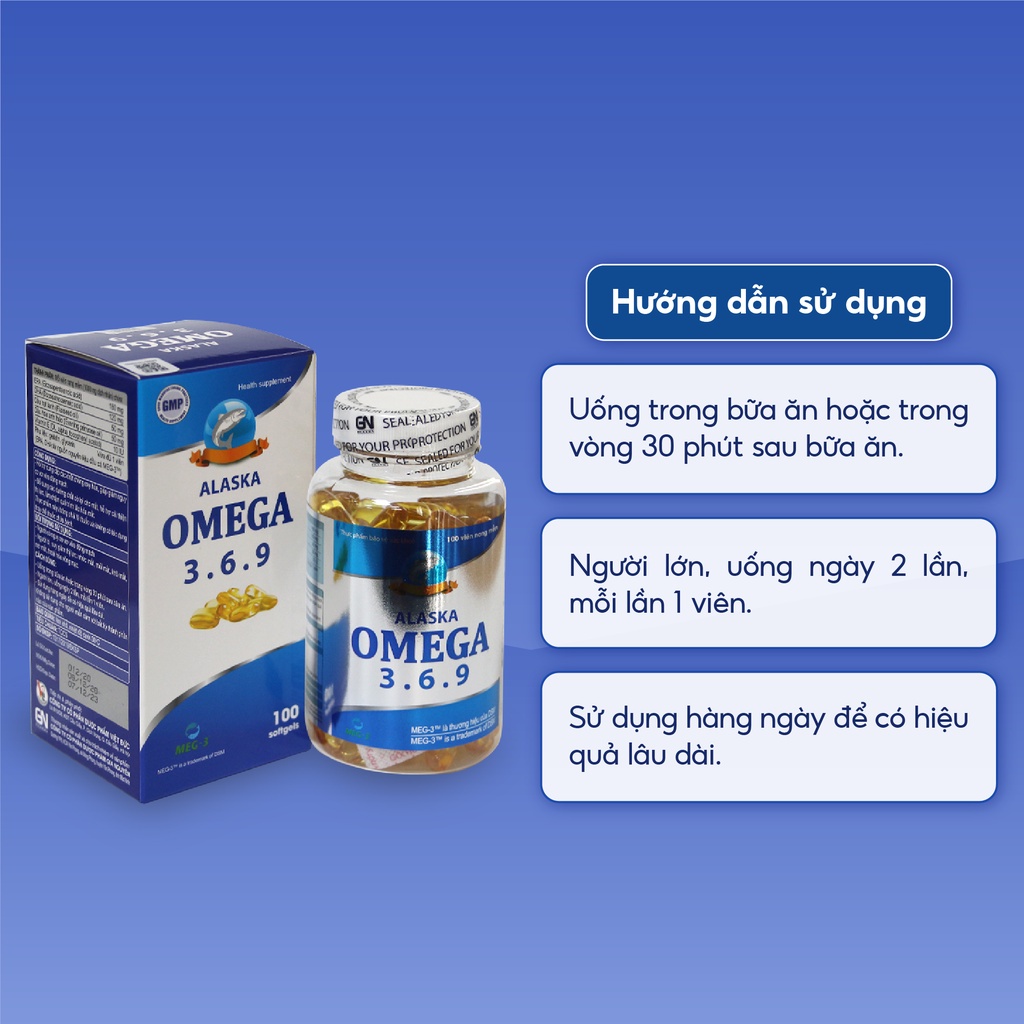 Dầu cá Omega 3.6.9, Alaska, cải thiện thể lực giảm nguy cơ xơ vữa động mạch và chống oxy hóa, lọ 100 viên
