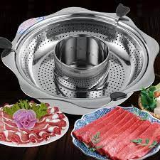 Nồi lẩu inox xoay 2 tầng Hàn Quốc, inox 2 tầng dùng được cả bếp từ và bếp gas tiện ích
