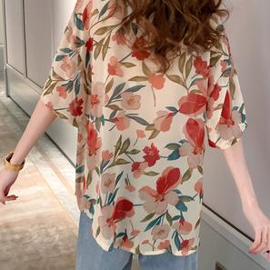 Áo sơ mi chiffon tay ngắn in họa tiết phong cách Hàn Quốc thờI trang cho nữ